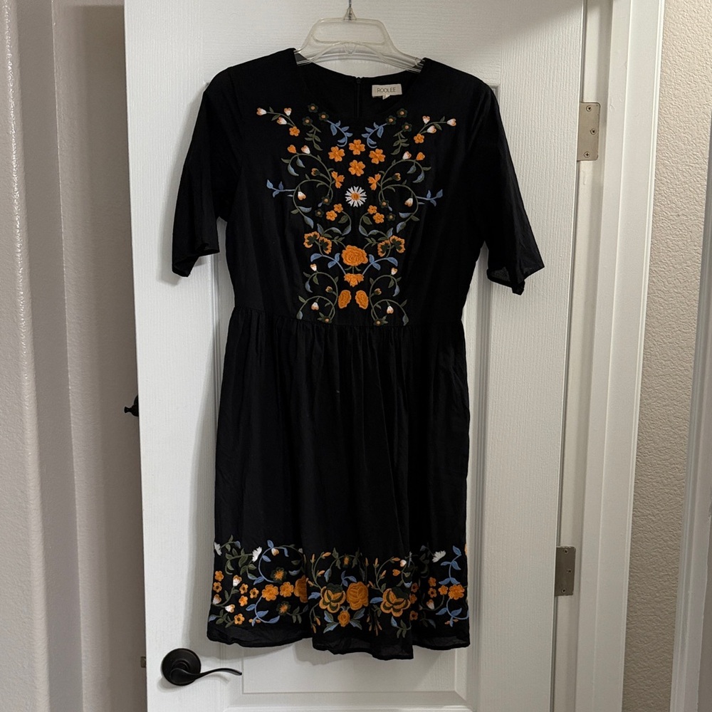 Black Dress with Floral Embroidery